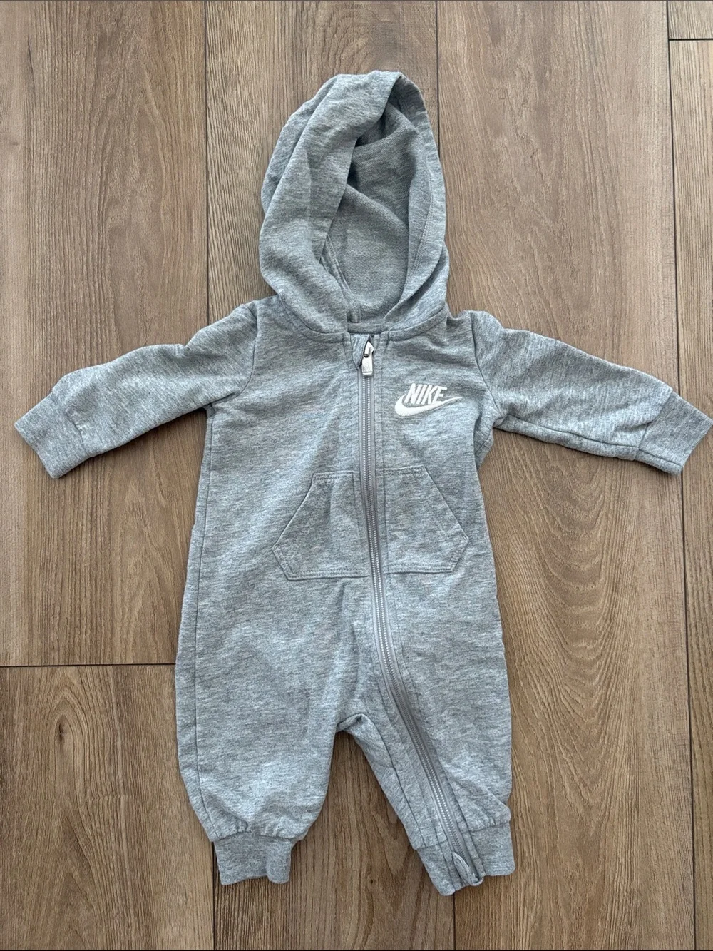 Nike Light Gray Hooded Baby One-Piece Romper